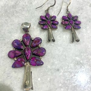 Native American Purple Squash pendant and earring set stamped